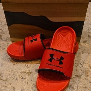 Men's Under Armour Athletic Slides Red Black Logo.